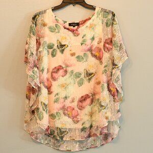 KRISS Of Sweden top butterfly floral crochet layered white multi size S Sheer